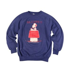 Rare‎ Vtg 60s 70s Snoopy P.S. I Love U Raglan Sweatshirt Men's L/XL Navy USA